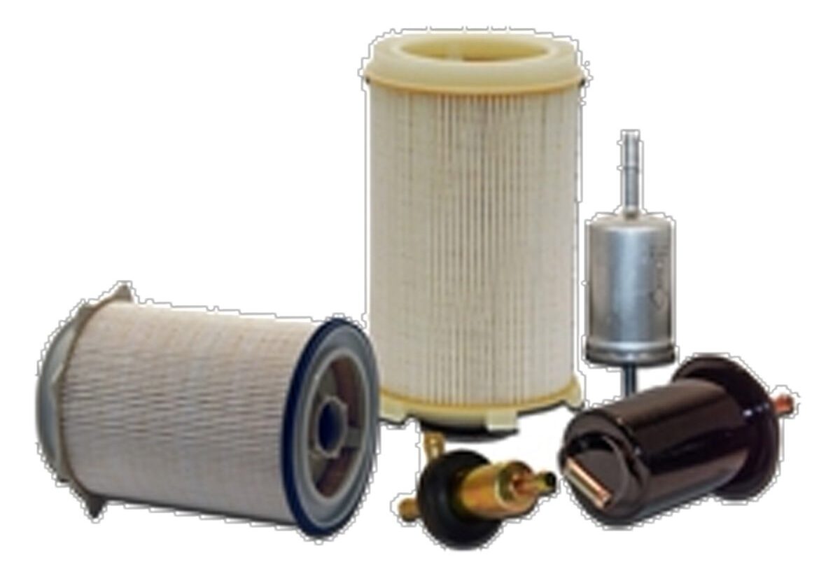 Various automotive fuel filters on display.