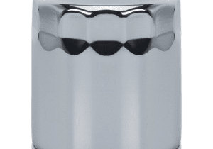 Chrome cylinder, reflective surface, isolated background.