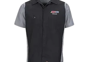 Black and gray short-sleeve work shirt.