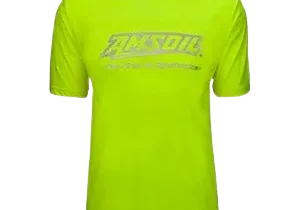 Bright yellow T-shirt with logo design.