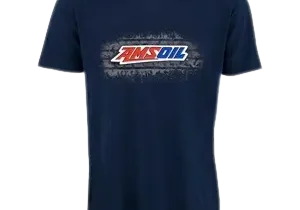 Blue t-shirt with AMSOIL logo design.