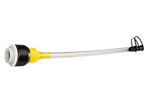 Flexible hose with yellow and black nozzle.