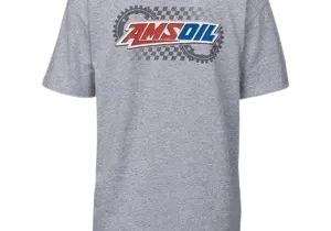 Gray t-shirt with AMSOIL logo design.