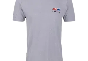 Gray T-shirt with small logo design.
