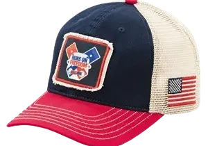 Patriotic baseball cap with USA flag design.
