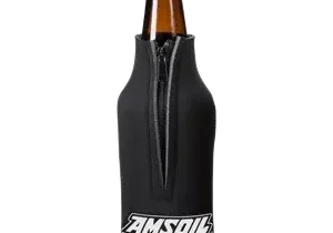 Beer bottle in Amsoil branded cooler.