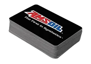 AMSOIL cards stacked on black background.