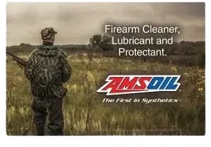 Hunter in field with AMSOIL advertisement.
