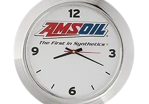 Wall clock with AMSOIL branding.