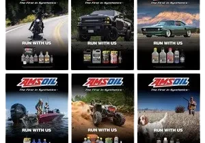 AMSOIL posters showcasing various vehicles and products.