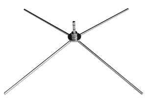 Metallic cross-shaped industrial component on black background.