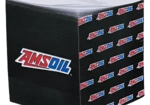 Black cube with AMSOIL logo pattern.
