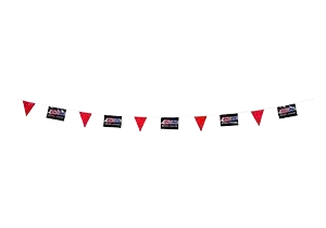 Red and black triangular flag banner.