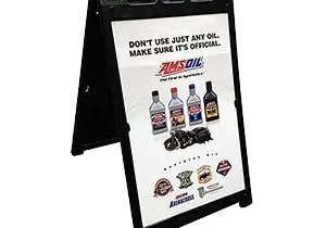 A-frame sign promoting AMSOIL products.