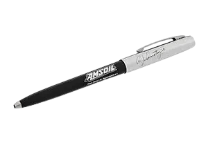 Black and silver pen on black background.