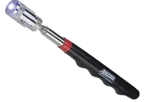Magnetic flashlight tool with black handle.