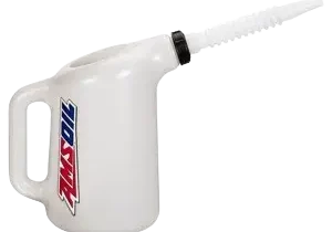 White oil jug with flexible spout.