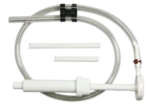Siphon pump with tubing on black background.