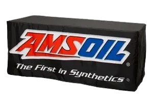 AMSOIL logo on black table cover.