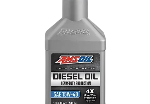 AMSOIL diesel oil bottle with blue cap.