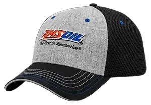 Gray and black cap with logo design.
