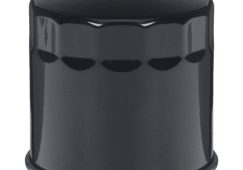 Black cylindrical automotive oil filter.