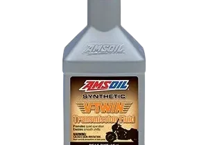 Oil bottle labeled "AMSOIL Synthetic V-Twin.