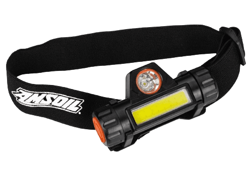 Black headlamp with adjustable strap.