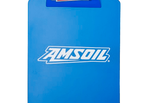 Blue AMSOIL kneeling pad with logo.
