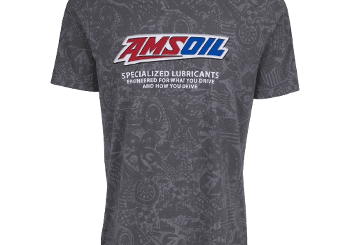 Gray T-shirt with AMSOIL logo design.
