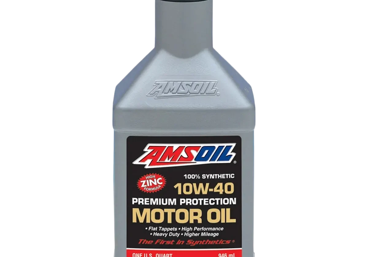 AMSOIL 10W-40 motor oil bottle.