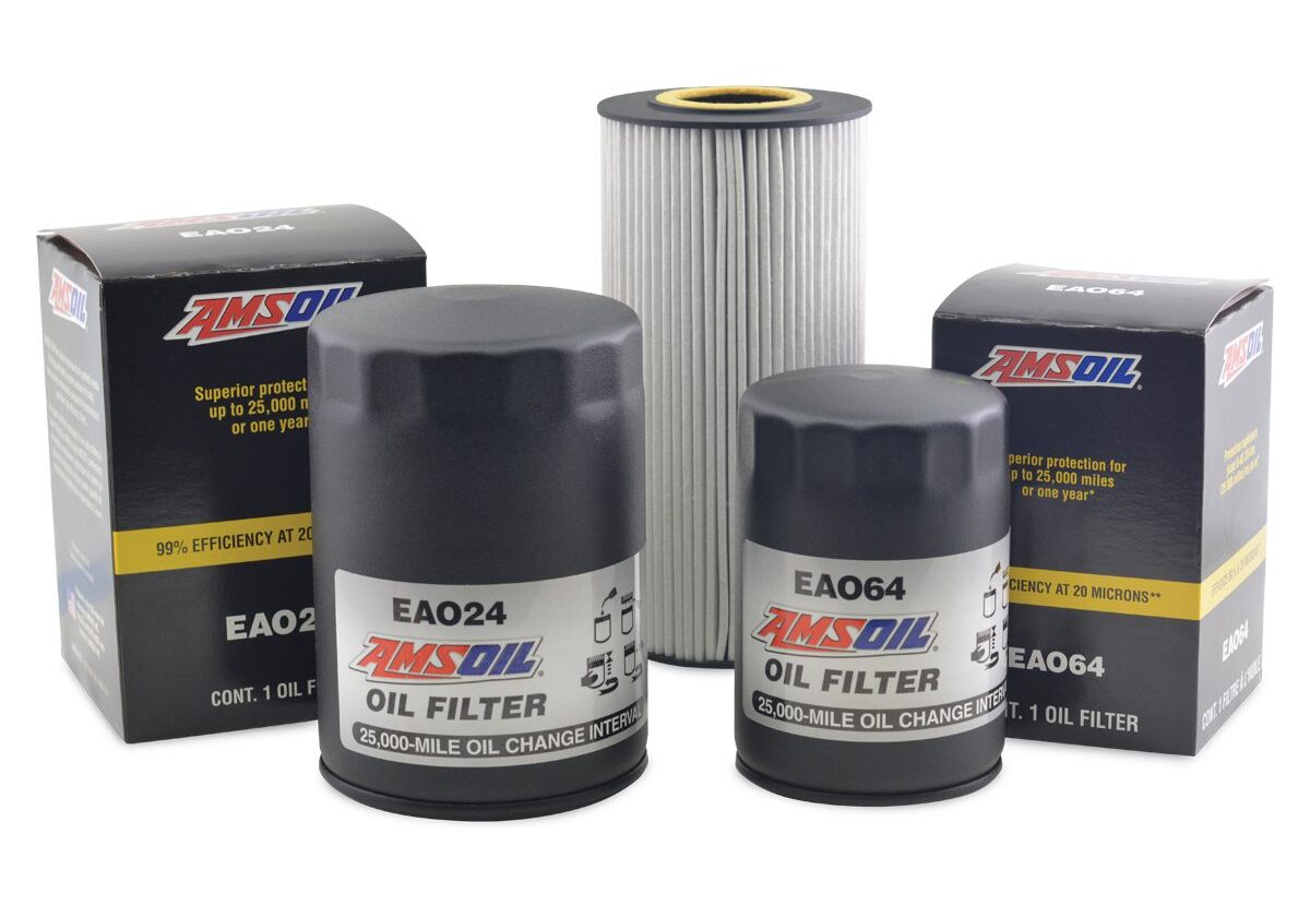 AMSOIL oil filters and packaging display.