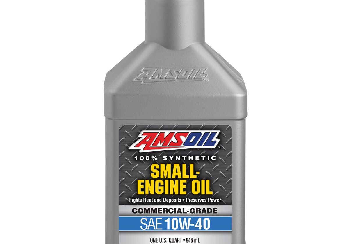 Synthetic small-engine oil bottle, gray packaging.