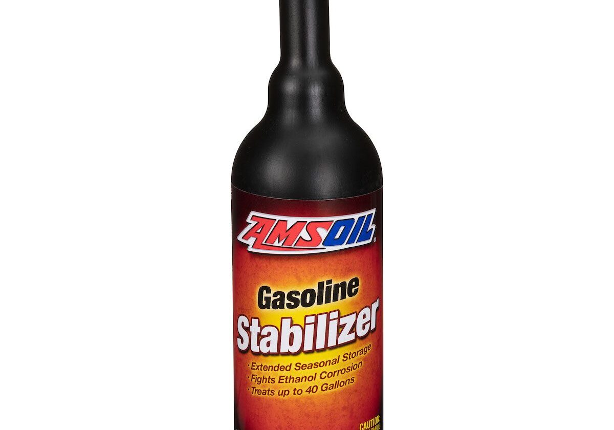 Gasoline stabilizer bottle with label.