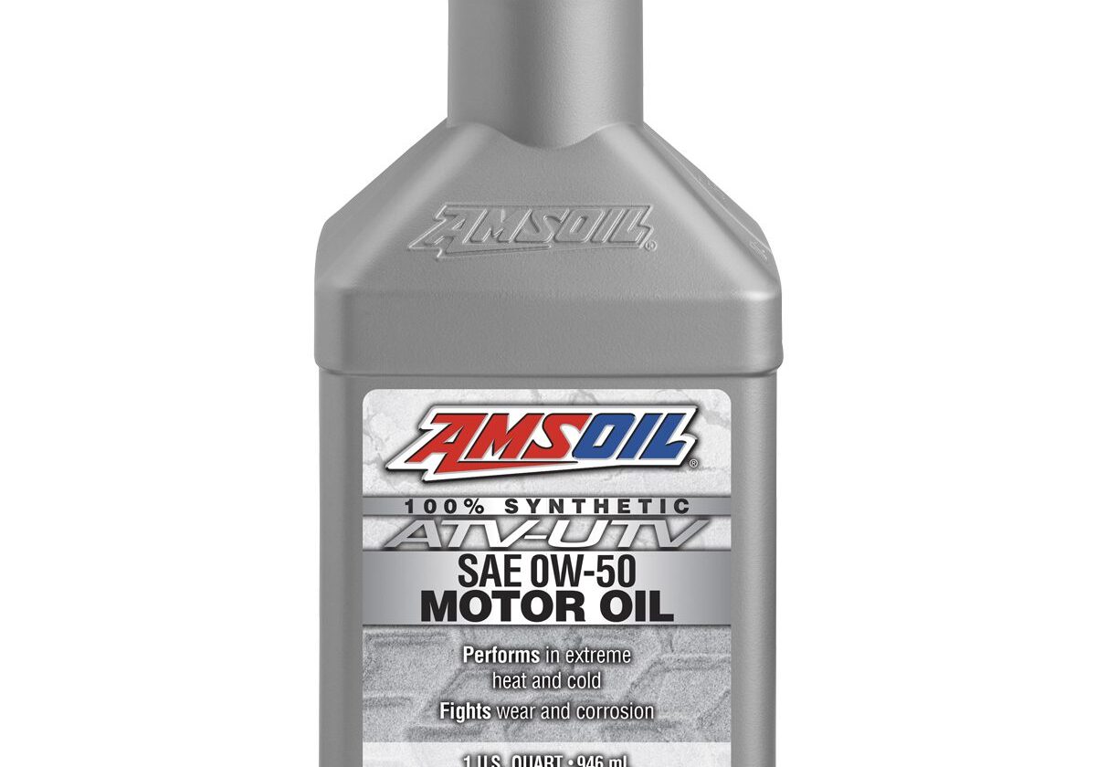 AMSOIL SAE 0W-50 motor oil bottle.
