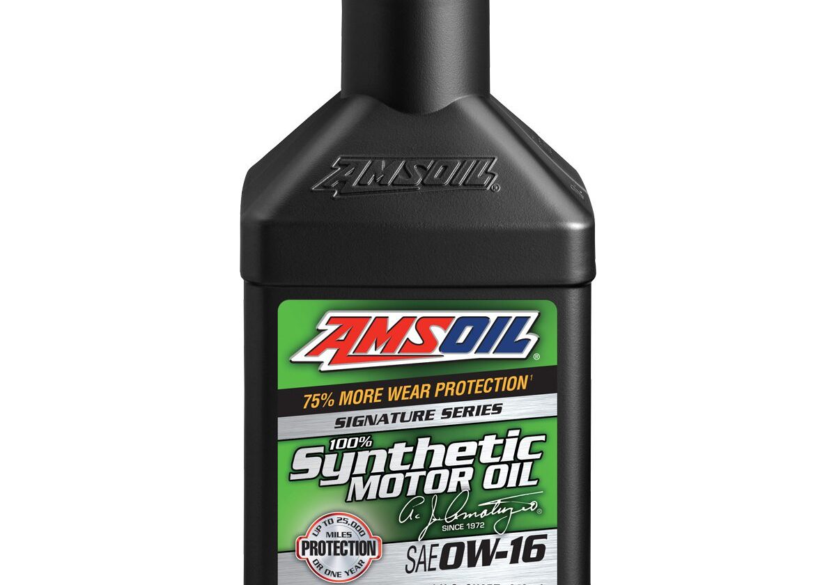 Black bottle of synthetic motor oil.