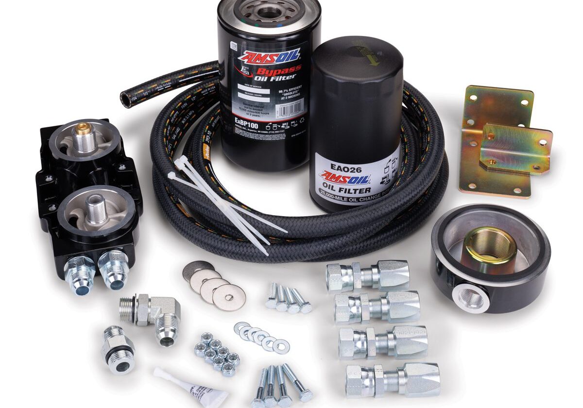 Oil filter kit with various components displayed.