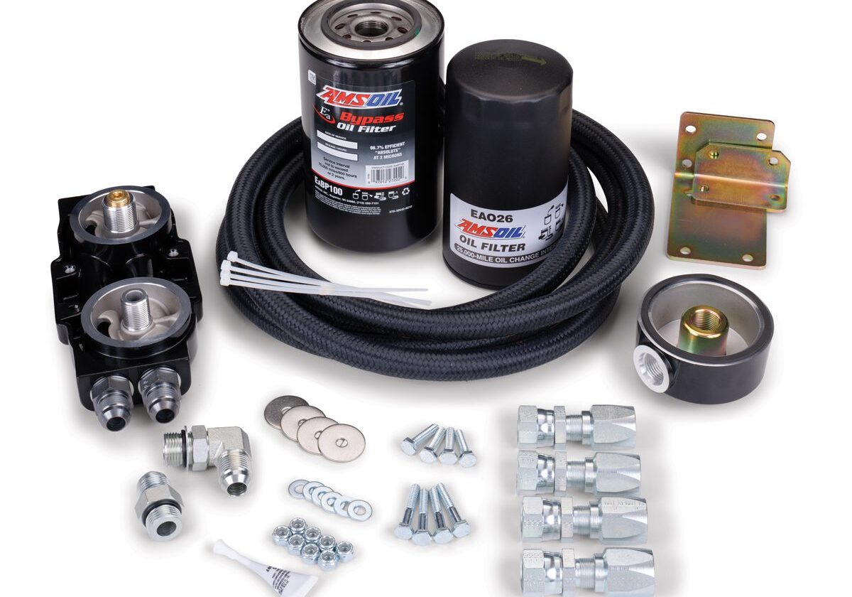 Oil filter kit with various components.