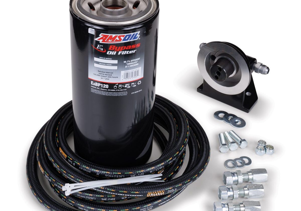 Oil filter kit with hoses and fittings.
