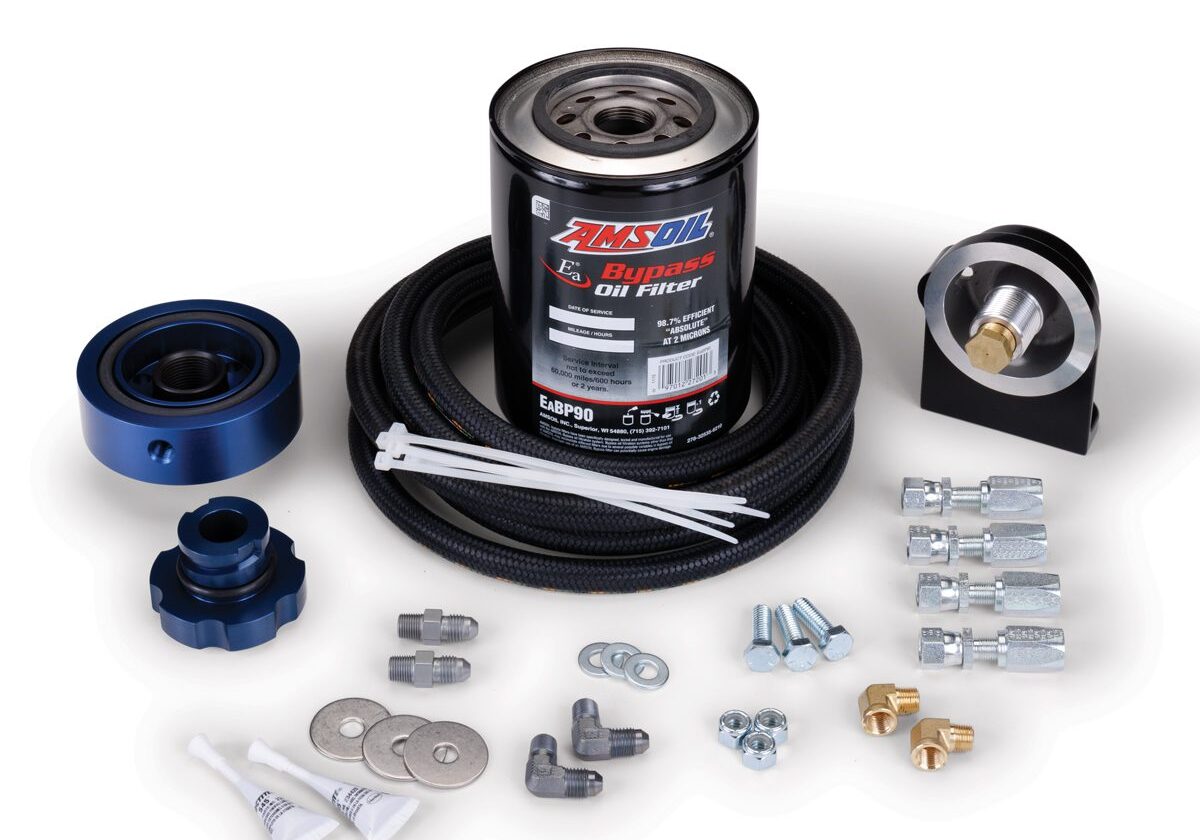 Oil filter kit with various components displayed.