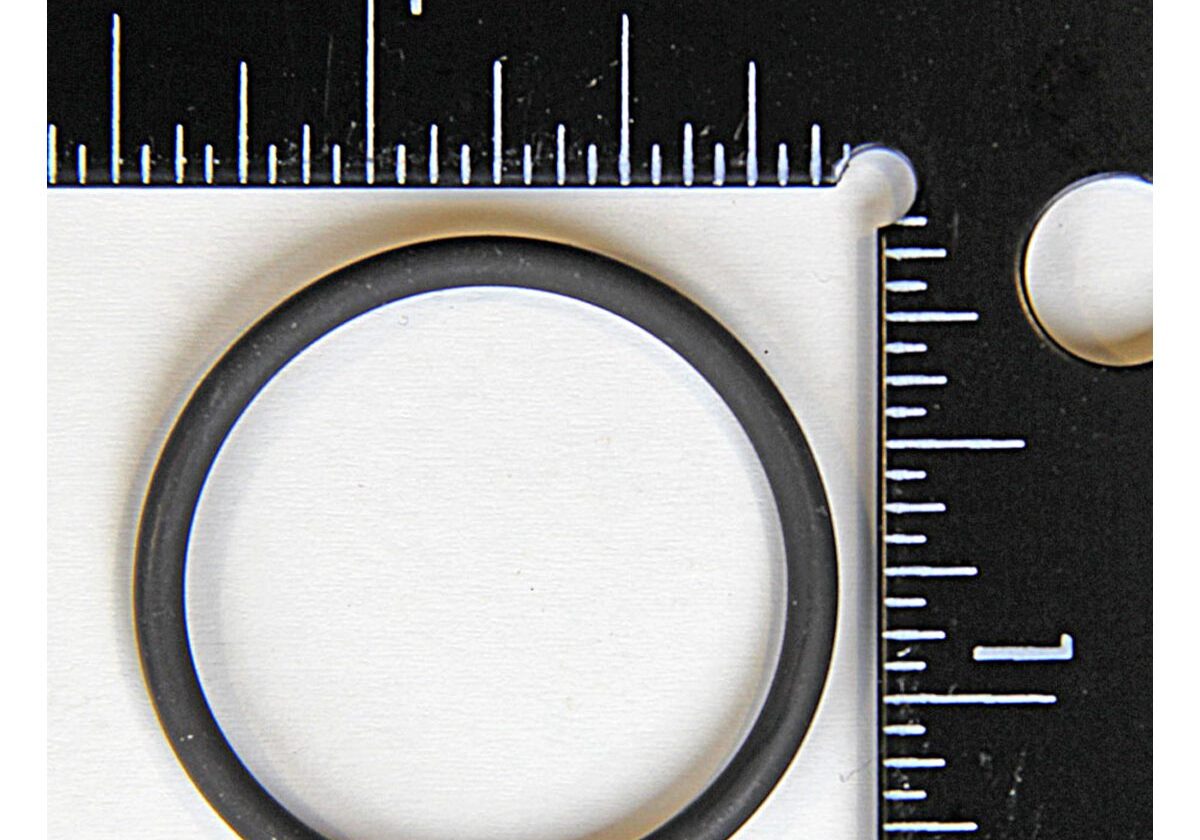 Black rubber O-ring beside measuring ruler.