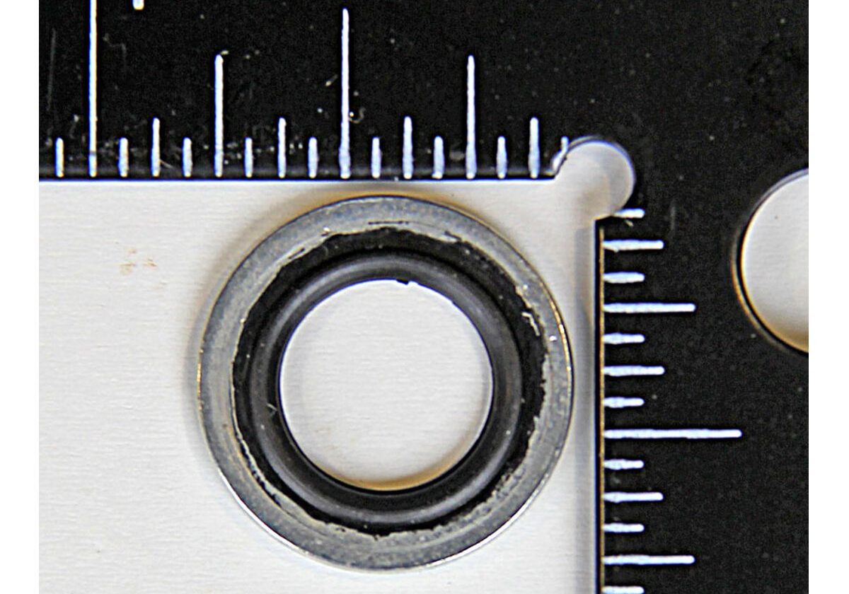 Small bearing next to a measuring scale.