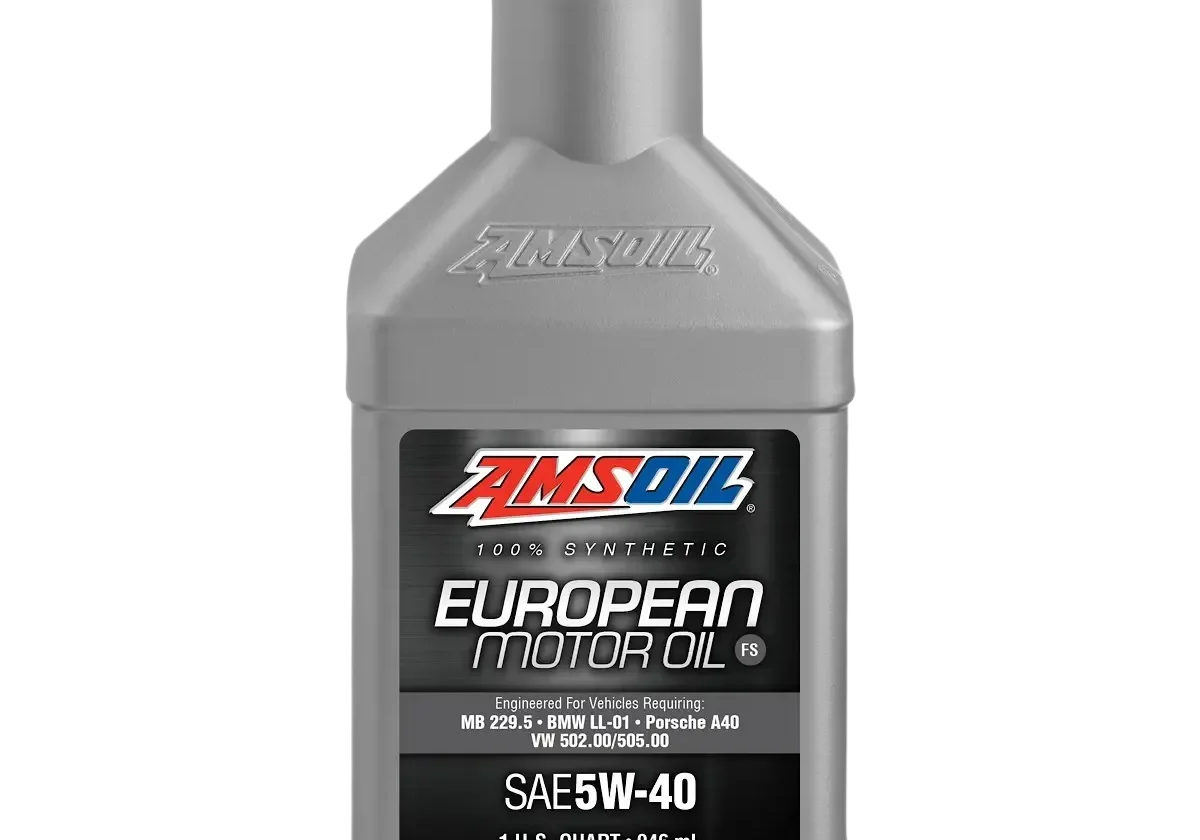 Gray bottle of AMSOIL European motor oil.