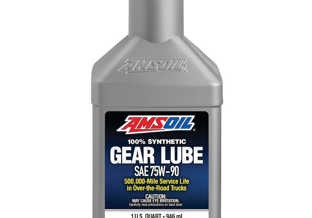 Amsoil gear lube bottle with blue cap.