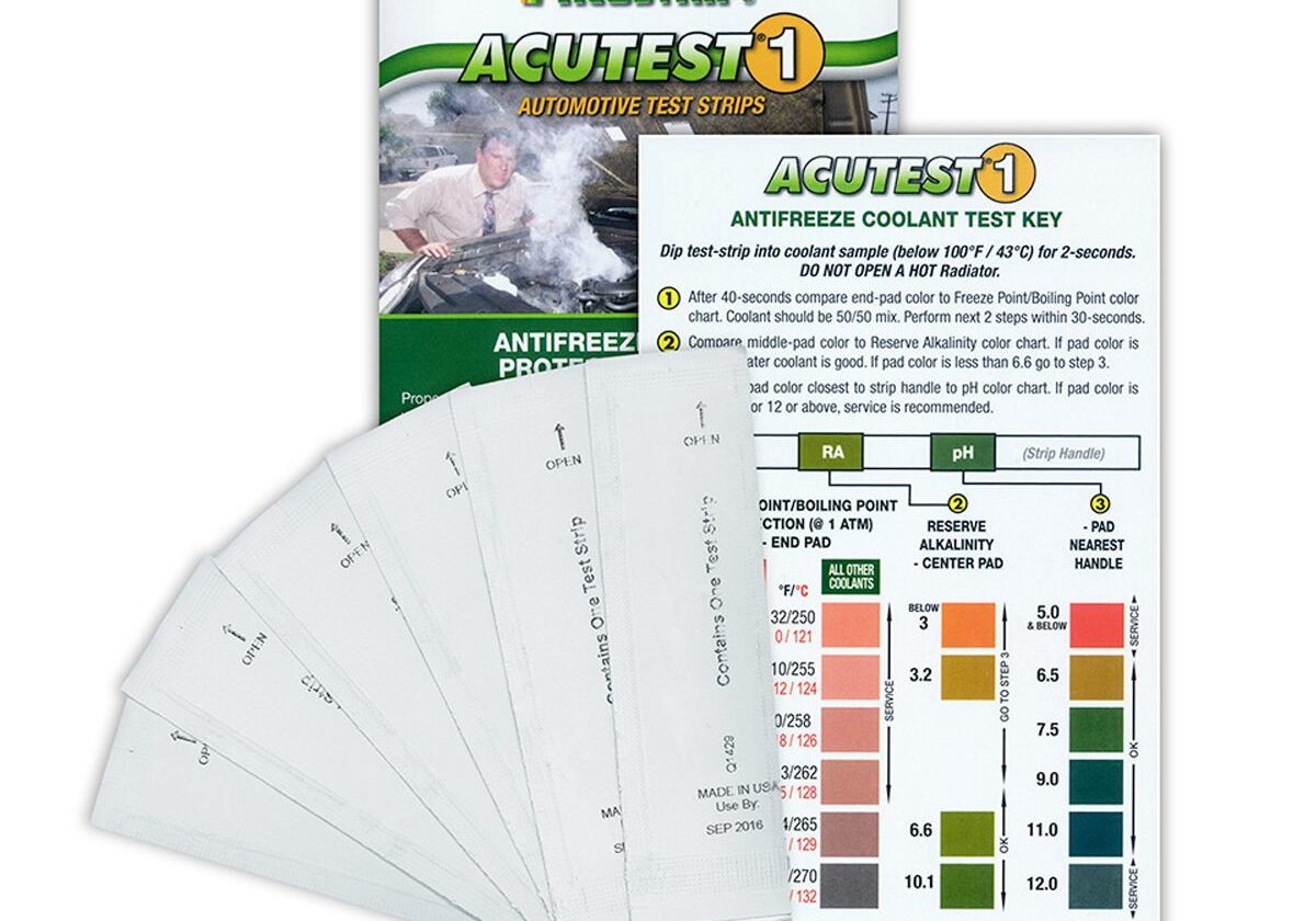 Antifreeze coolant test strips and instructions.