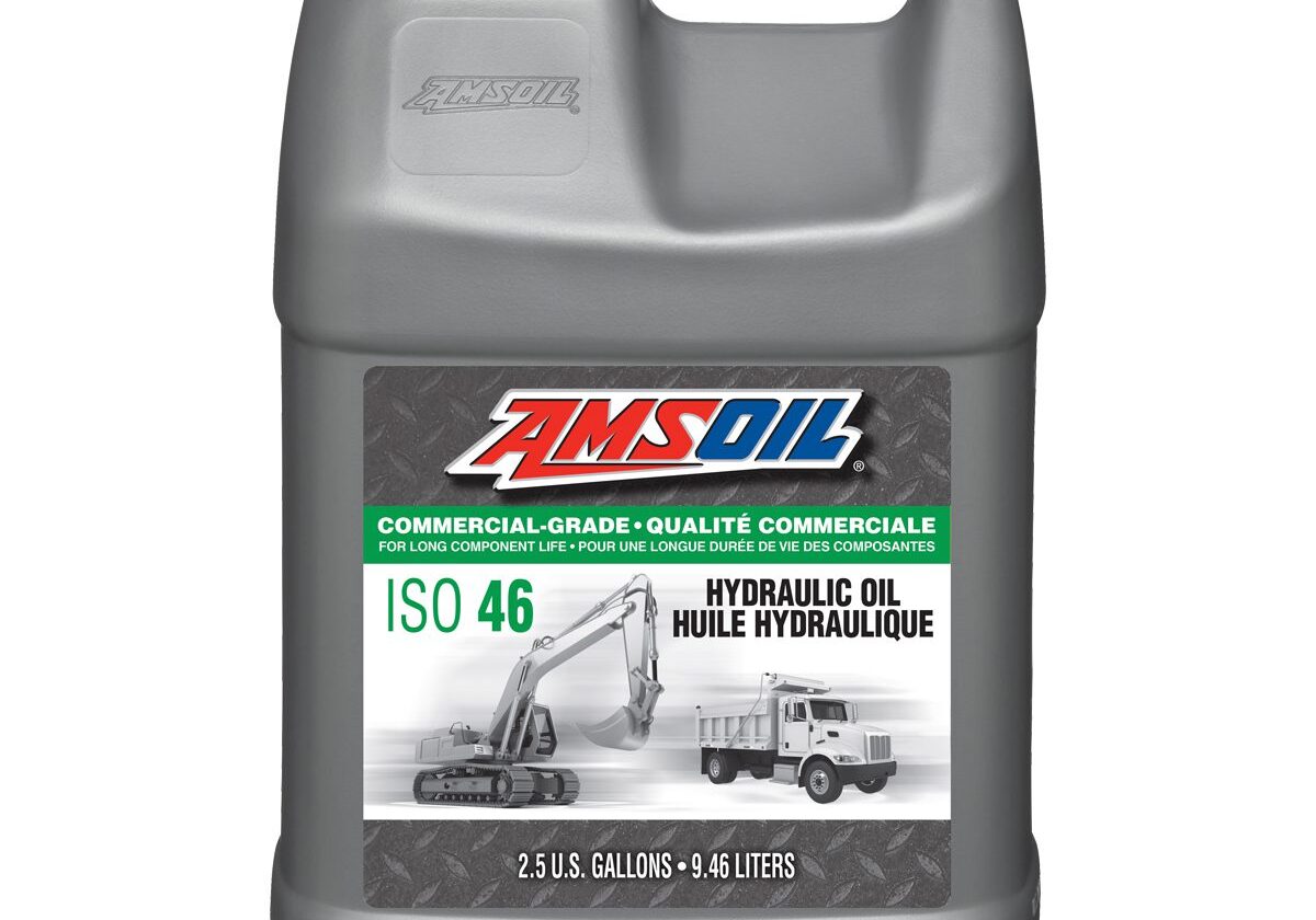 AMSOIL hydraulic oil container, 2.5 gallons.