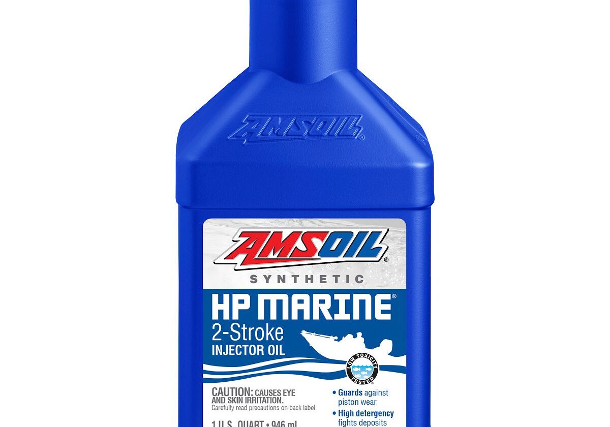 Blue bottle of HP Marine injector oil.