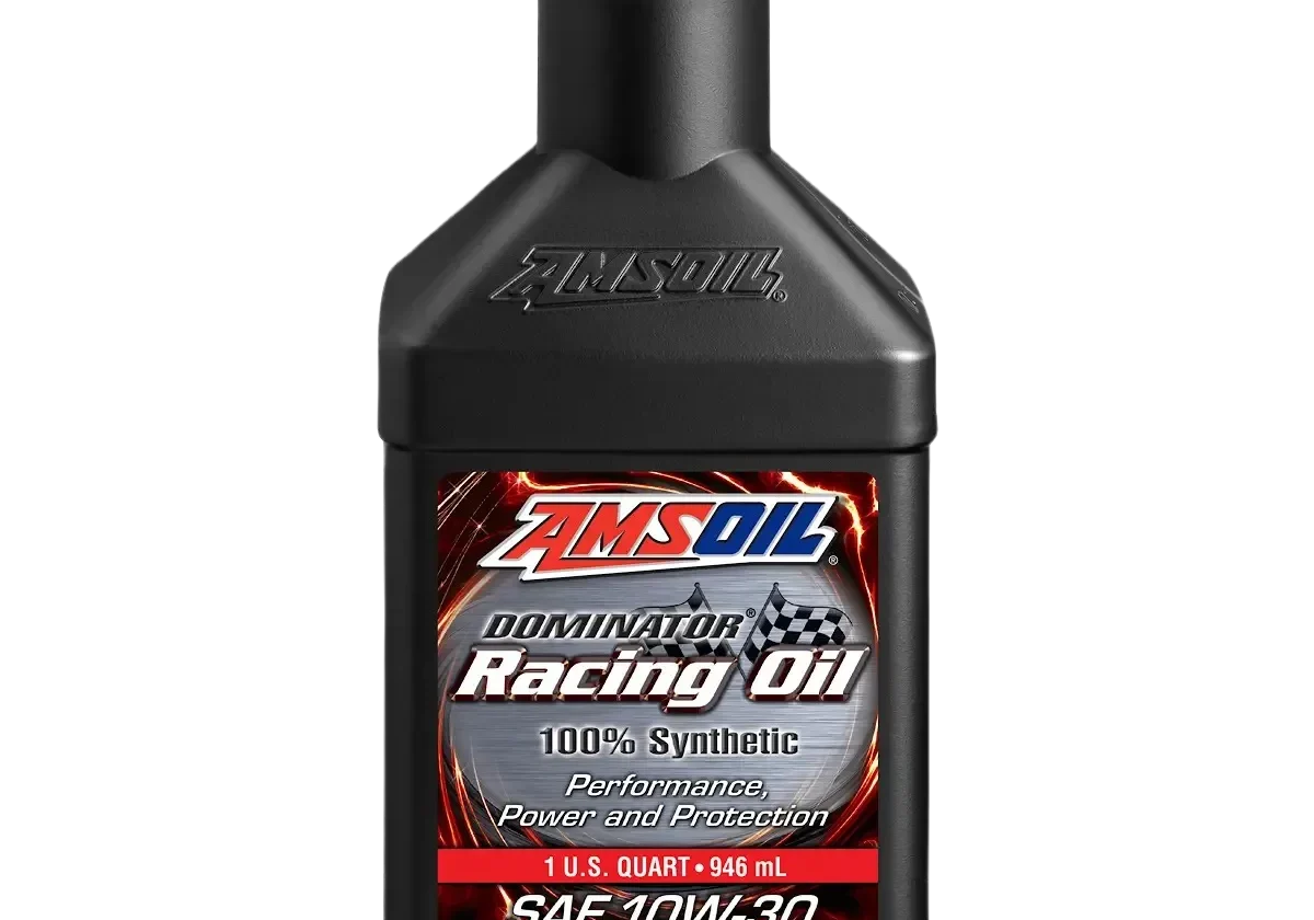 Black bottle of synthetic racing oil.