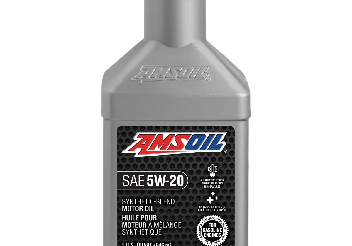 Amsoil SAE 5W-20 synthetic motor oil bottle.
