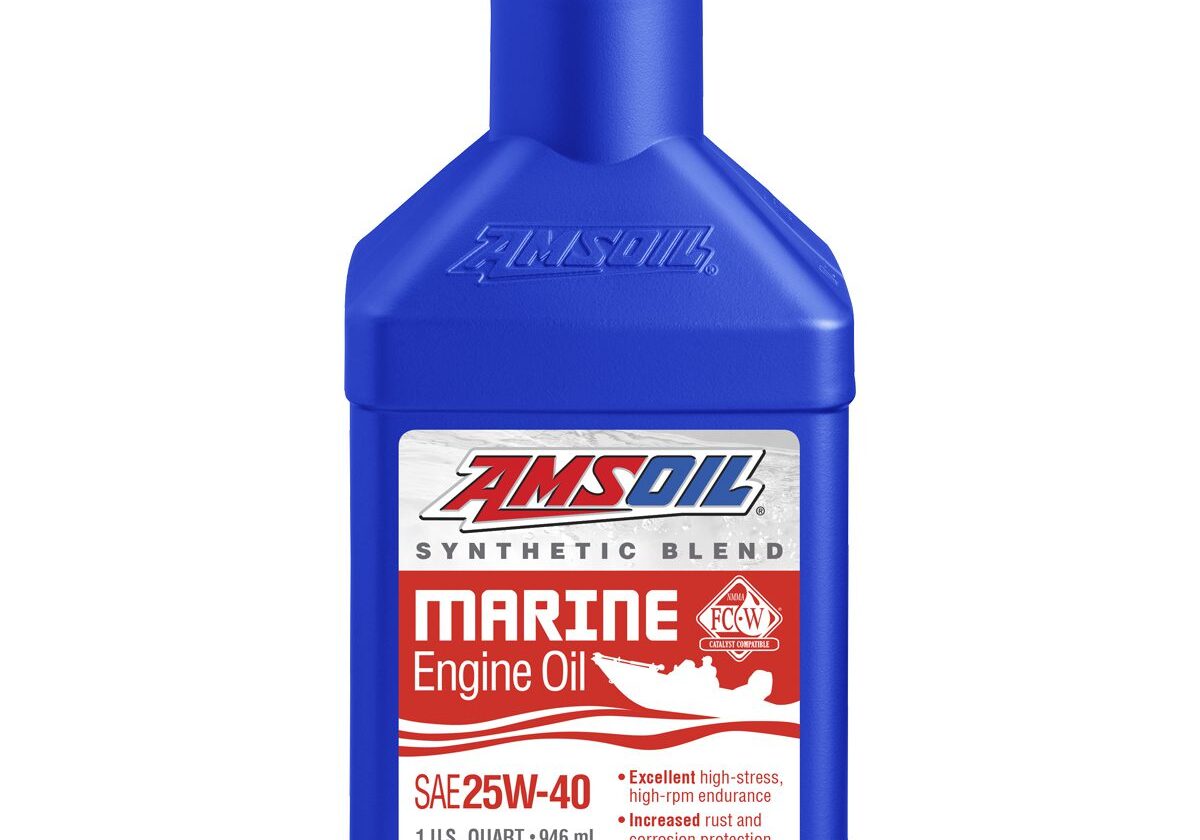 Blue bottle of marine engine oil.